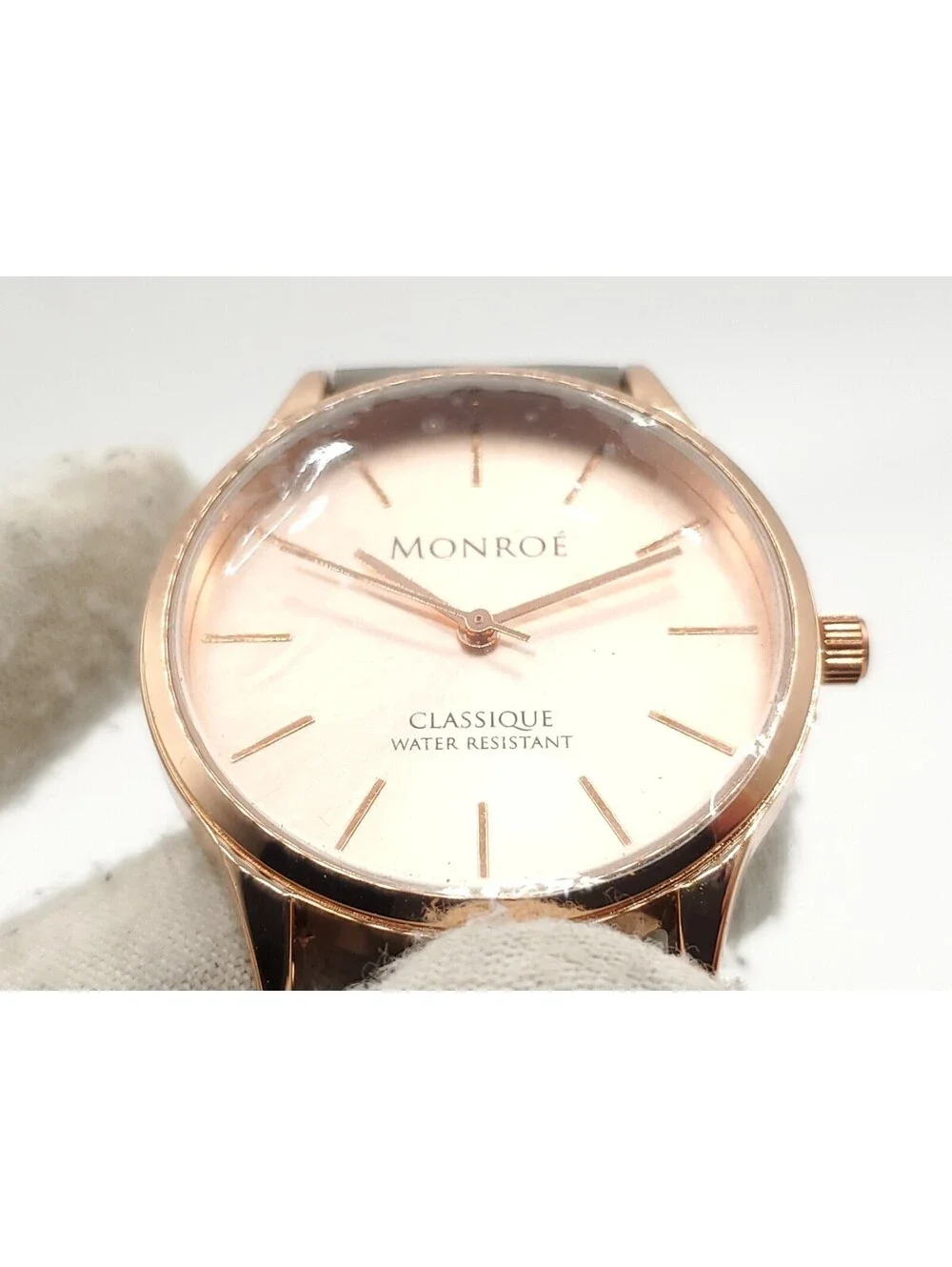 Monroe Classique Quartz Watch New Battery Rose Gold Tone Gray Band 36mm